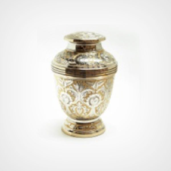 Brass Urn with Gold and Silver Coloured Detail